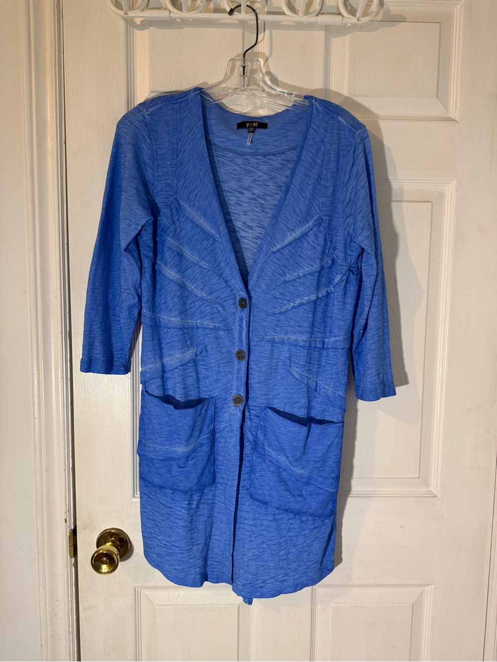 Yest Blue Longline Button Cardigan